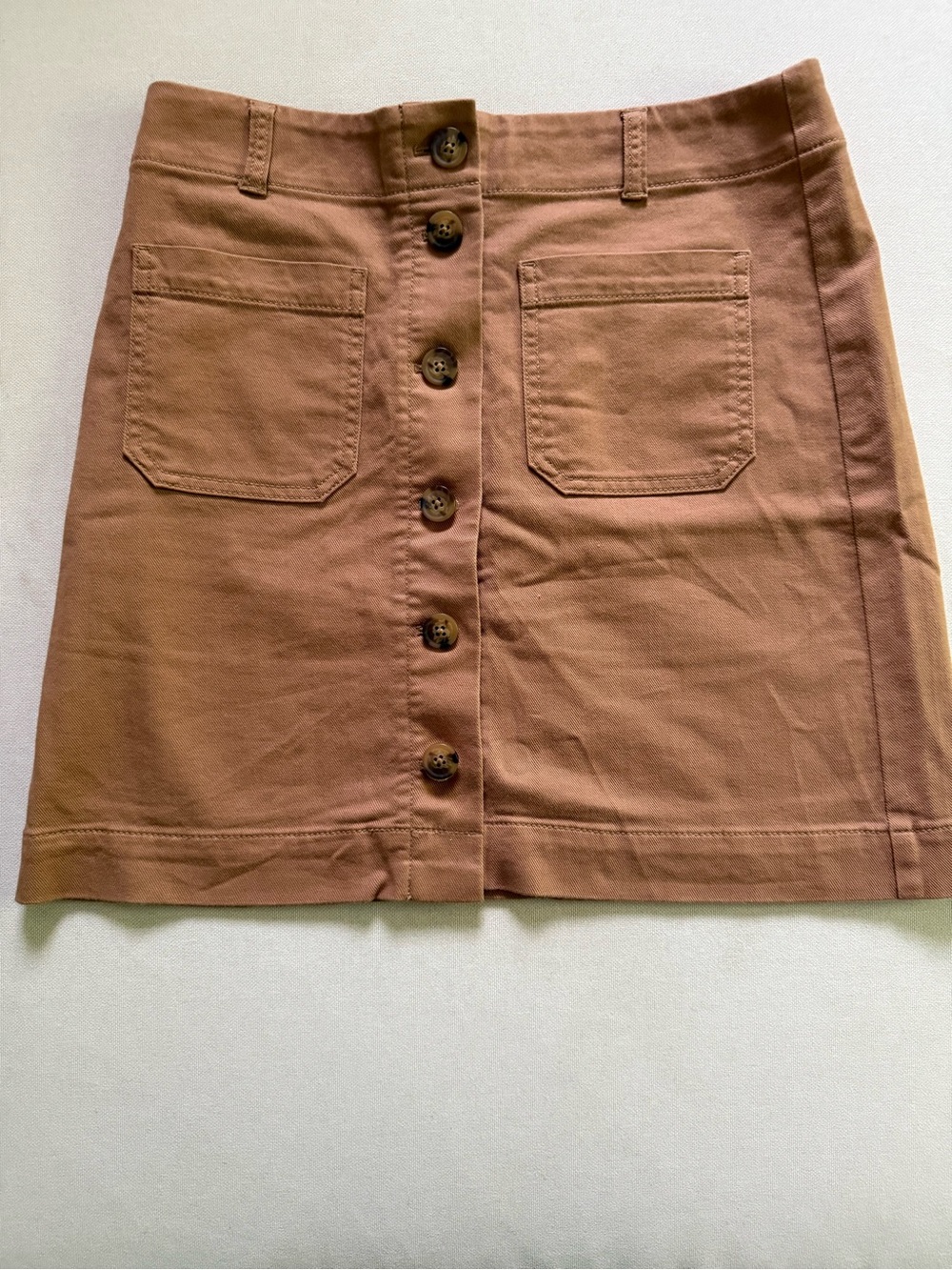 LOFT Tan Button-Front Mini Skirt